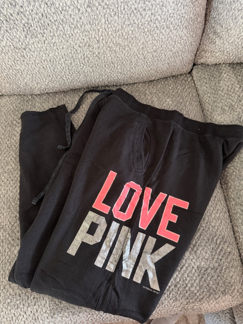 PINK Victoria's Secret Black Sweatpants with Pink and Metallic 'LOVE PINK' Logo
